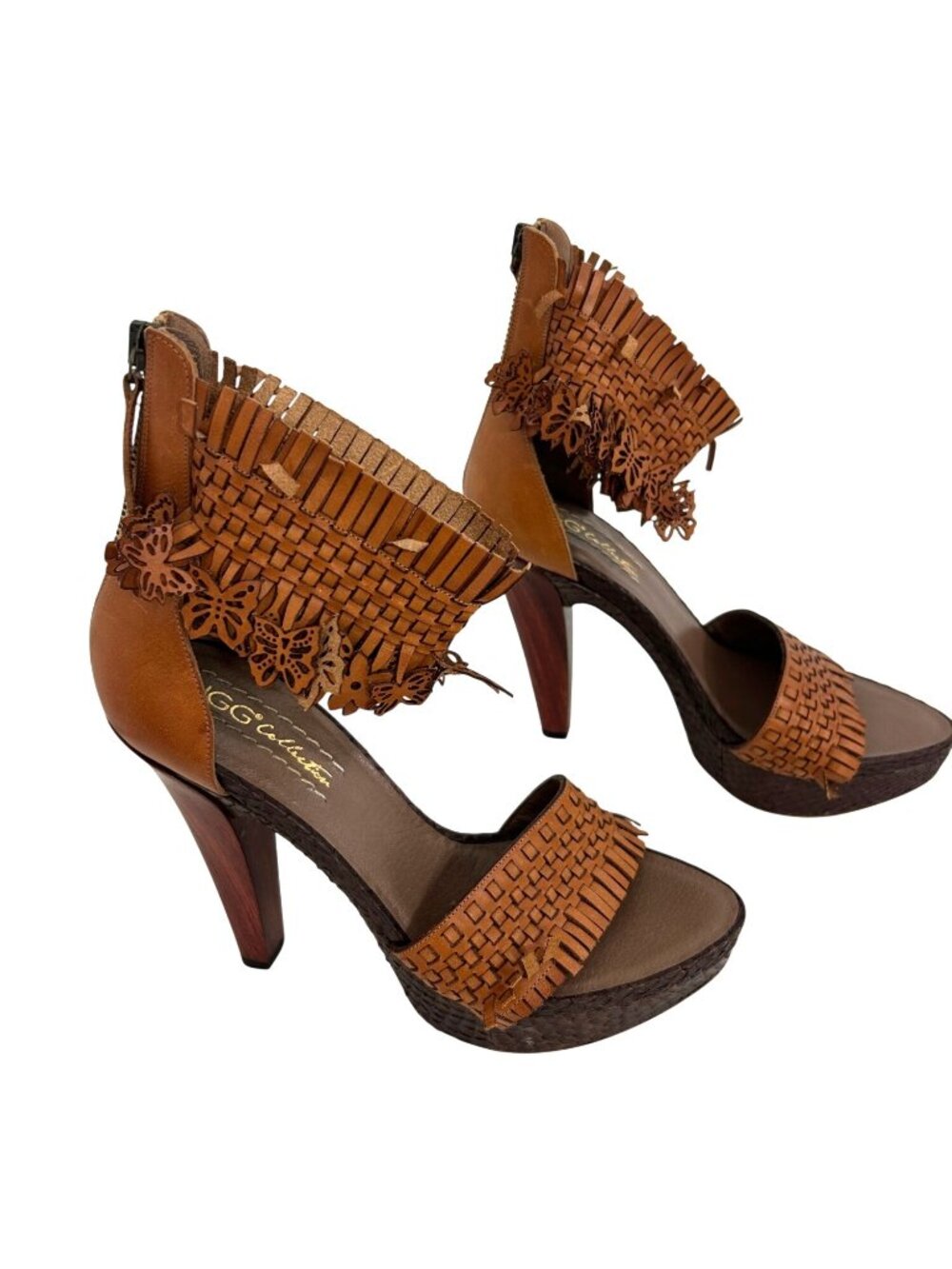 UGG Woven Italian Platform Sandals 6 Brown 2012 Boho Butterfly Fringed Laser Cut